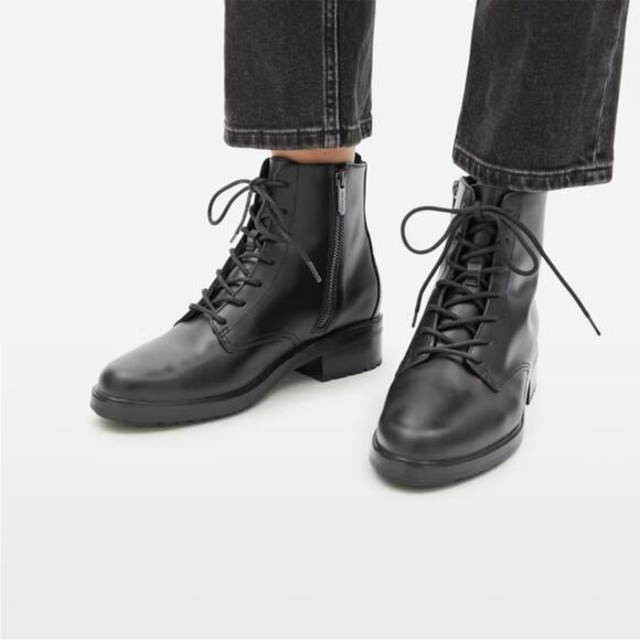 Everlane Women’s The Modern Utility Black Leather Lace Up Ankle Moto Boots 9 - Picture 14 of 15